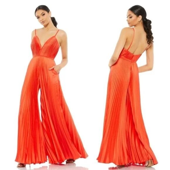 Mac Duggal 26319 Tangerine Pleated Jumpsuit Wide Leg Size...